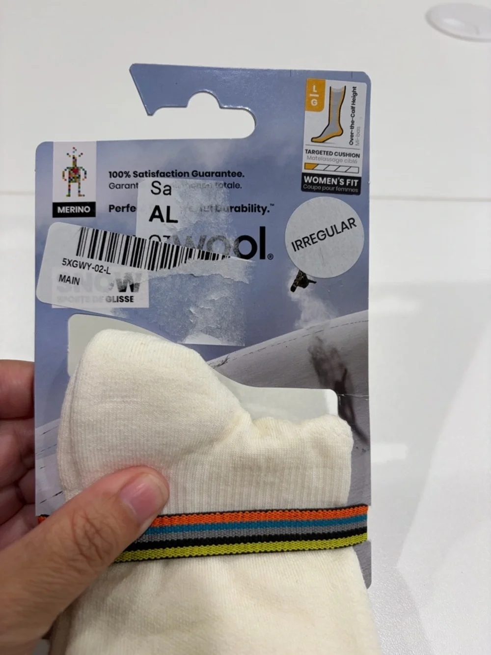 Smartwool Women's Large Snowboard OTC Socks Targeted Cushion White Purple NWT